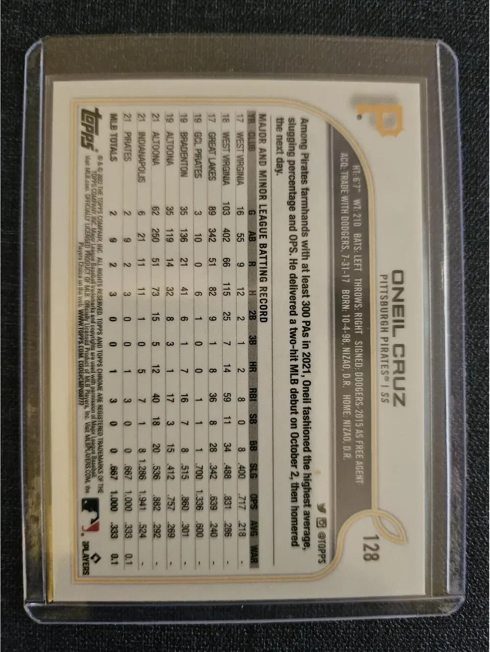 2022 Topps Chrome #128 Oneil Cruz RC Rookie Card Pittsburgh Pirates - black - Picture 2 of 2